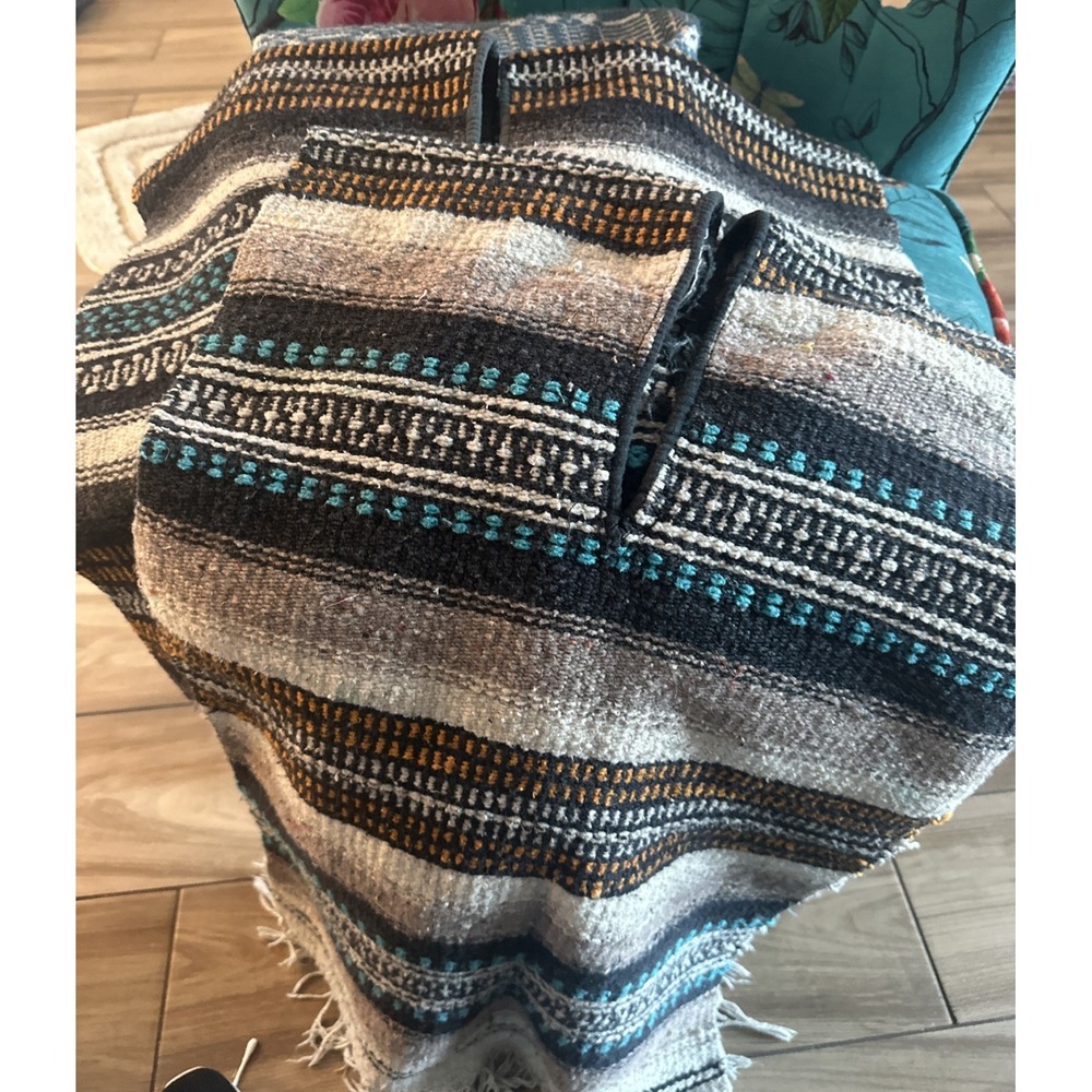 2 VTG Native American/Mexican Hand Woven Wool Poncho/Decor 2 Sizes Aztec